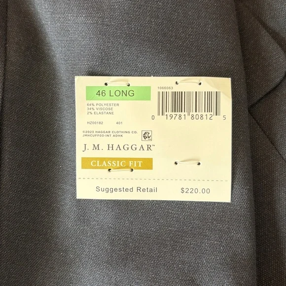 J.M. Hagar Classic Fit Suit Jacket 46L